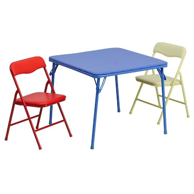 Flash Furniture Mindy Square Kids 3 Piece Folding Table and Chair Set, 24 x 24, Multicolored (JB10