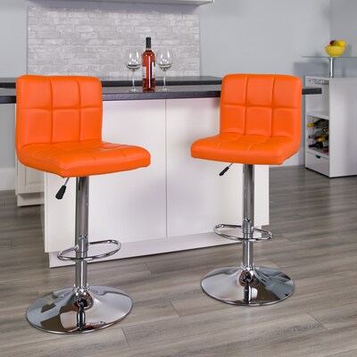 Flash Furniture Contemporary Vinyl Adjustable Height Barstool with Back, Orange, 2-Pieces (2DS810MODORGGG)