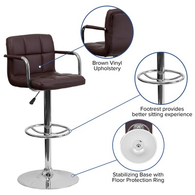 Flash Furniture Contemporary Vinyl Barstool, Adjustable Height, Brown, 2-Pieces (2CH102029BRNGG)