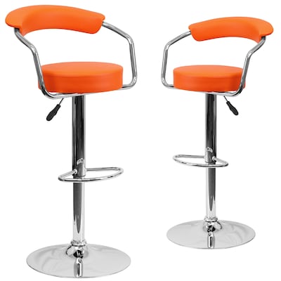 Flash Furniture Contemporary Vinyl Adjustable Height Barstool with Back, Orange, 2-Pieces (2CHTC3106