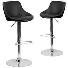 Flash Furniture Contemporary Vinyl Adjustable Height Barstool with Back, Black, 2-Pieces (2CH82028MO