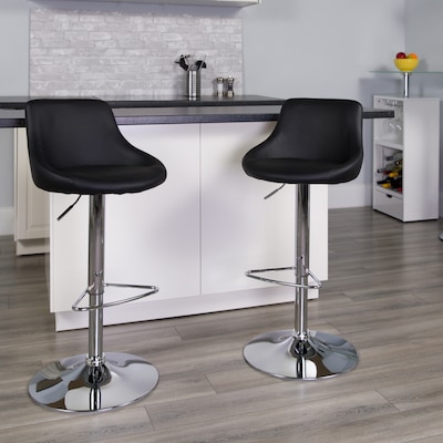 Flash Furniture Contemporary Vinyl Adjustable Height Barstool with Back, Black, 2-Pieces (2CH82028MO