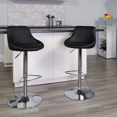 Flash Furniture Contemporary Vinyl Adjustable Height Barstool with Back, Black, 2-Pieces (2CH82028MO