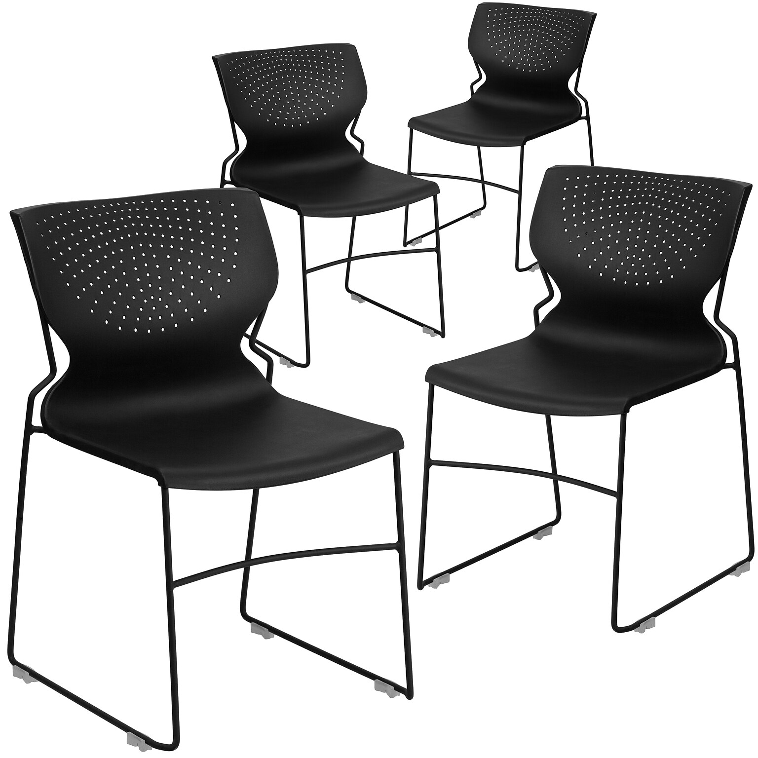 Flash Furniture Hercules Full Back Stack Chair With Black Frame, Black, 4/Pack