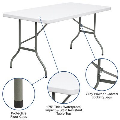 Flash Furniture Elon 5' x 30" Plastic Folding Table, Granite White (DADYCZ152)