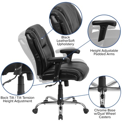 Flash Furniture HERCULES Series Ergonomic LeatherSoft Swivel Big & Tall Task Office Chair, Black (GO2132LEA)