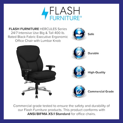Flash Furniture HERCULES Series Ergonomic Fabric Swivel 24/7 Intensive Use Big & Tall Office Chair, Black (GO2085)