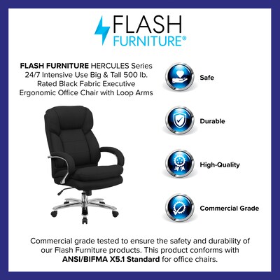 Flash Furniture HERCULES Series Ergonomic Fabric Swivel 24/7 Intensive Use Big & Tall Executive Office Chair, Black (GO2078)