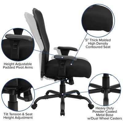 Flash Furniture HERCULES Series Ergonomic Mesh Swivel 24/7 Intensive Use Big & Tall Multifunction Office Chair, Black (LQ3BK)