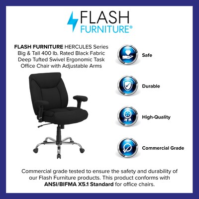 Flash Furniture HERCULES Series Ergonomic Fabric Swivel Big & Tall Tufted Task Office Chair, Black (GO2073F)