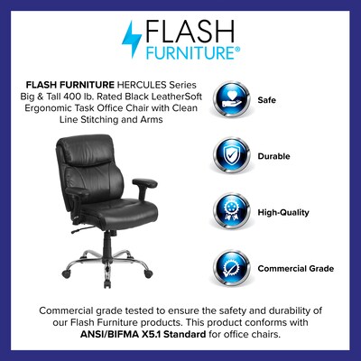 Flash Furniture HERCULES Series Ergonomic LeatherSoft Swivel Big & Tall Task Office Chair, Black (GO2031LEA)