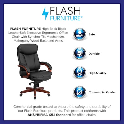 Flash Furniture Hansel Ergonomic LeatherSoft Swivel High Back Executive Office Chair, Black/Mahogany (BT90171HS)