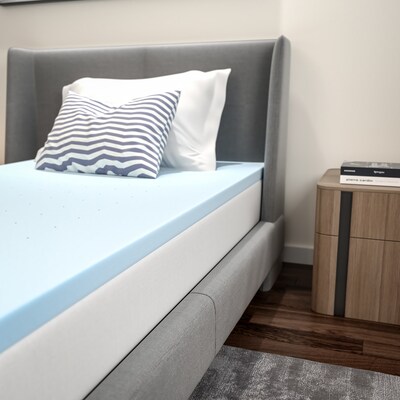 Flash Furniture Capri Comfortable Sleep Twin Size Cooling Gel Memory Foam Mattress Topper, Blue, 39" x 75.5" x 2" (MRM352T)