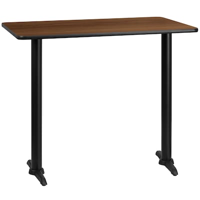 Flash Furniture 30''x48'' Rectangular Laminate Table Top, Walnut w/5''x22'' Bar-Height Table Bases