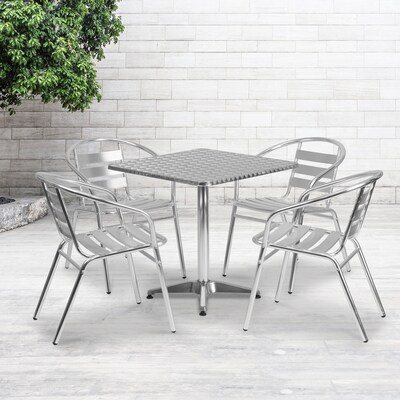 Flash Furniture Lila Indoor-Outdoor Table Set with 4 Slat Back Chairs, 27.5, Aluminum (TLH28SQ017BC