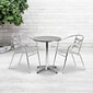 Flash Furniture Lila Indoor-Outdoor 23.5'' Round Table Set with 2 Slat Back Chairs, Aluminum (TLH24RD017BCHR2)