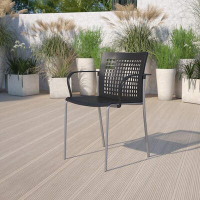 Flash Furniture HERCULES Series Plastic Stack Chair with Air-Vent Back and Arms, Black (RUT1BK)