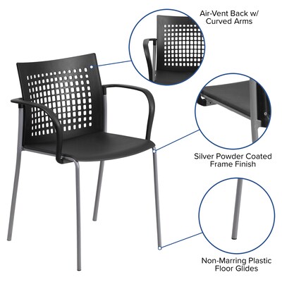 Flash Furniture HERCULES Series Plastic Stack Chair with Air-Vent Back and Arms, Black (RUT1BK)