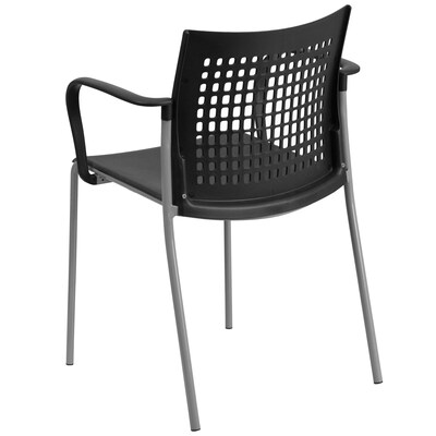 Flash Furniture HERCULES Series Plastic Stack Chair with Air-Vent Back and Arms, Black (RUT1BK)