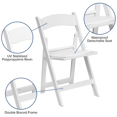 Flash Furniture Hercules 1000lb-Capacity Resin Folding Chair with Vinyl Padded Seat, White (LEL1WHITE)