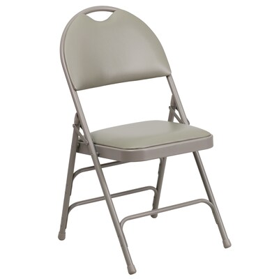 Flash Furniture Hercules Extra Large Triple Braced Metal Folding Chair w/Easy-Carry Handle, Gray