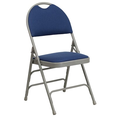 Flash Hercules Fabric Metal XL Ultra-Premium Triple Braced Folding Chair w/Easy-Carry Handle, Navy