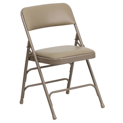 Flash Furniture Hercules Series Curved Triple-Braced, Double-Hinged Beige Vinyl-Upholstered Metal Folding Chair (HAMC309AVBGE)