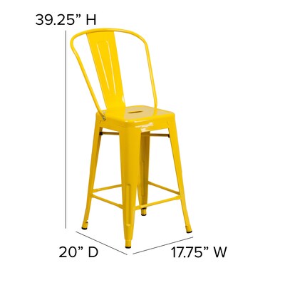 Flash Furniture Kai Contemporary Metal Slat Back Counter Stool, Yellow (CH3132024GBYL)