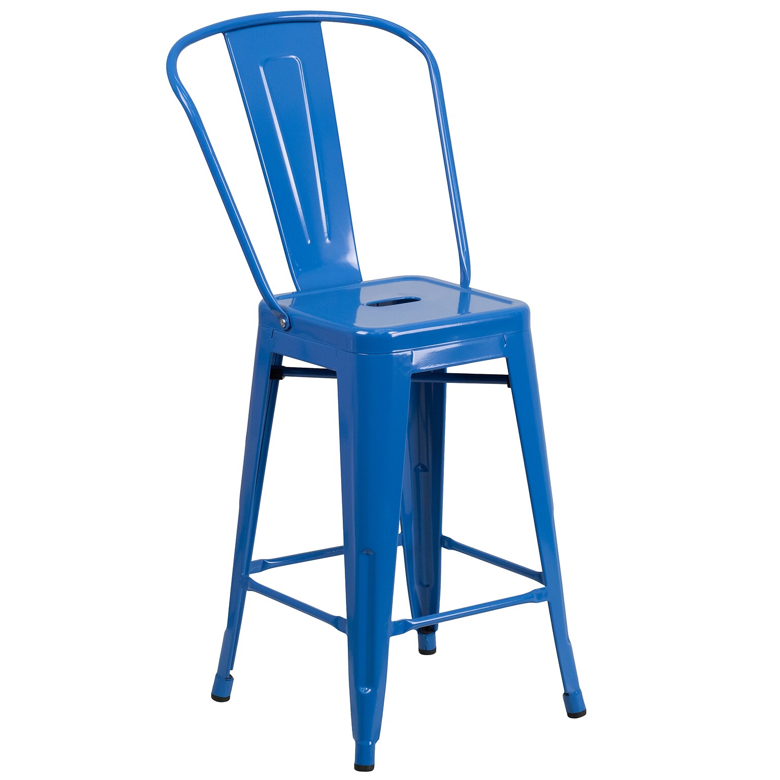 Flash Furniture Kai Contemporary Metal Slat Back Counter Stool, Blue (CH3132024GBBL)