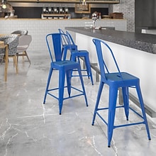 Flash Furniture Kai Contemporary Metal Slat Back Counter Stool, Blue (CH3132024GBBL)