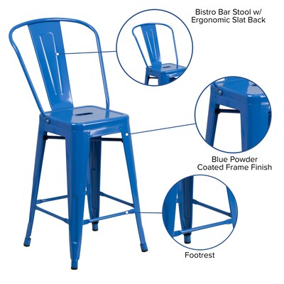 Flash Furniture Kai Contemporary Metal Slat Back Counter Stool, Blue (CH3132024GBBL)