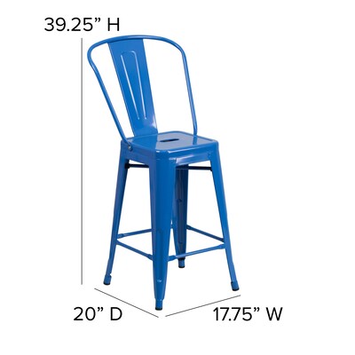 Flash Furniture Kai Contemporary Metal Slat Back Counter Stool, Blue (CH3132024GBBL)