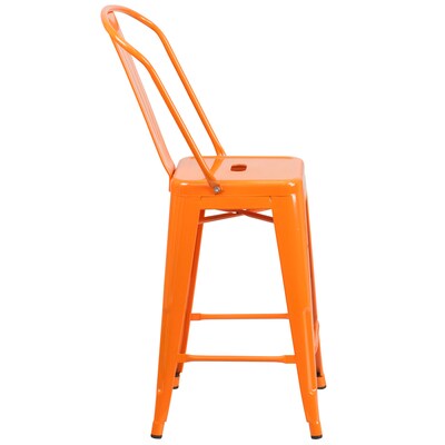 Flash Furniture Kai Contemporary Metal Slat Back Counter Stool, Orange (CH3132024GBOR)