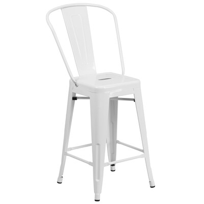 Flash Furniture Kai Contemporary Metal Slat Back Counter Stool, White (CH3132024GBWH)