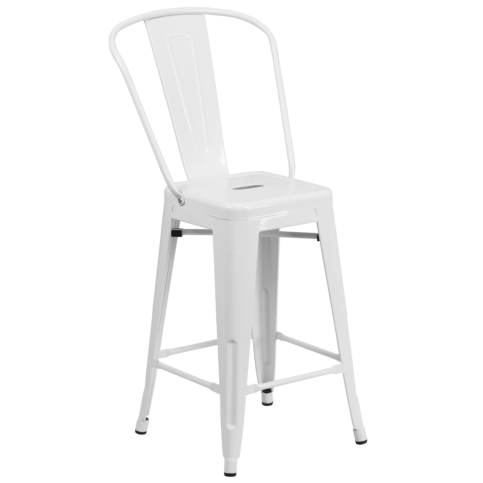 Flash Furniture Kai Contemporary Metal Slat Back Counter Stool, White (CH3132024GBWH)