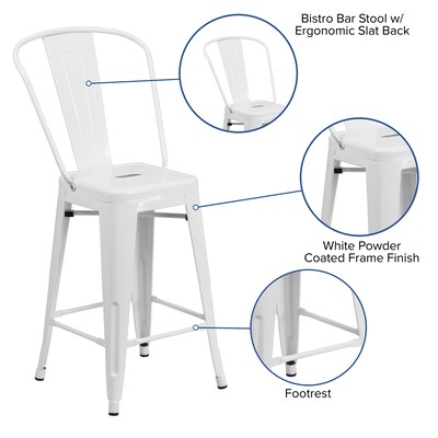 Flash Furniture Kai Contemporary Metal Slat Back Counter Stool, White (CH3132024GBWH)