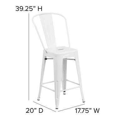 Flash Furniture Kai Contemporary Metal Slat Back Counter Stool, White (CH3132024GBWH)