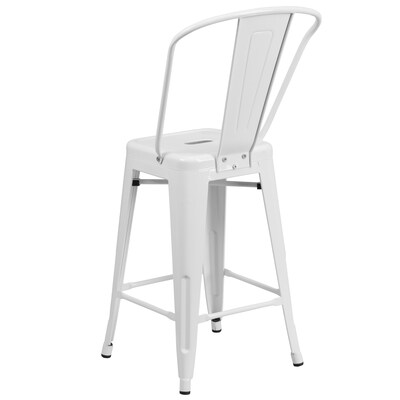 Flash Furniture Kai Contemporary Metal Slat Back Counter Stool, White (CH3132024GBWH)