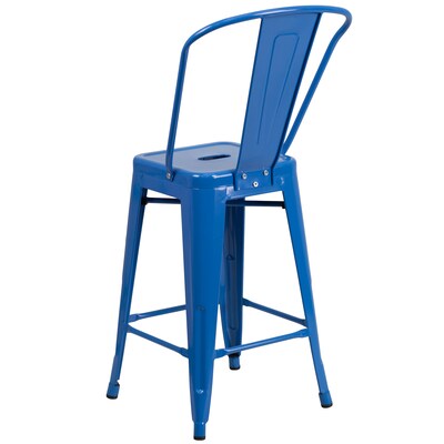 Flash Furniture Kai Contemporary Metal Slat Back Counter Stool, Blue (CH3132024GBBL)