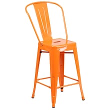 Flash Furniture Kai Contemporary Metal Slat Back Counter Stool, Orange (CH3132024GBOR)