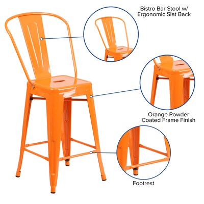 Flash Furniture Kai Contemporary Metal Slat Back Counter Stool, Orange (CH3132024GBOR)