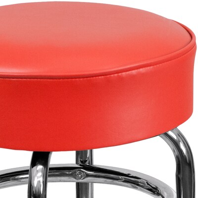 Flash Furniture Bruno Traditional Metal Double Ring Barstool without Back, Red (XUD100RED)