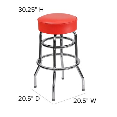 Flash Furniture Bruno Traditional Metal Double Ring Barstool without Back, Red (XUD100RED)