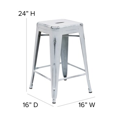 Flash Furniture Kai Industrial Metal Counter Stool without Back, Distressed White (ETBT350324WH)