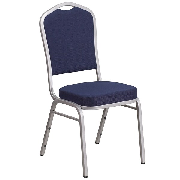 Flash Furniture HERCULES Series Crown Back Stacking Banquet Chair with Navy Fabric and 2.5 Thick Seat, Silver Frame
