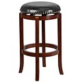 29 Backless Light Cherry Wood Barstool with Black Leather Swivel Seat [TA-68929-LC-GG]