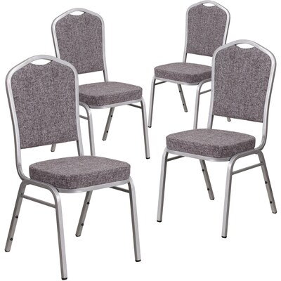 Flash Furniture HERCULES Series Fabric Banquet Stacking Chair, Herringbone/Silver Frame, 4 Pack (4FDC01S12)