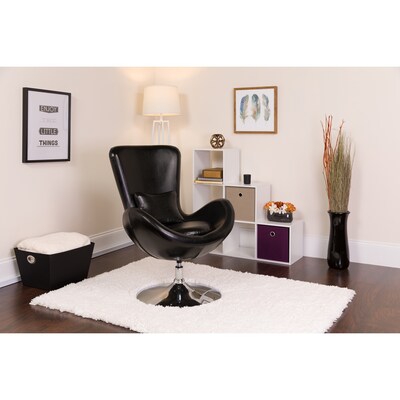 Black Leather Egg Series Reception-Lounge-Side Chair [CH-162430-BK-LEA-GG]