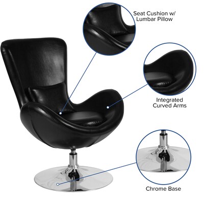 Black Leather Egg Series Reception-Lounge-Side Chair [CH-162430-BK-LEA-GG]