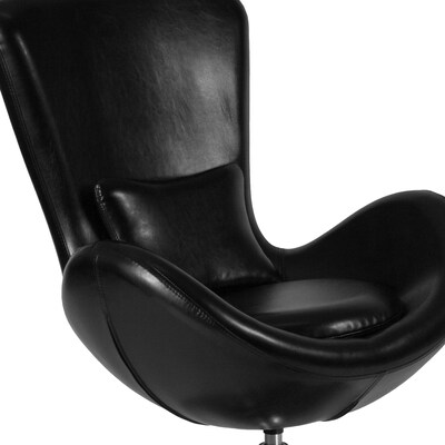 Black Leather Egg Series Reception-Lounge-Side Chair [CH-162430-BK-LEA-GG]